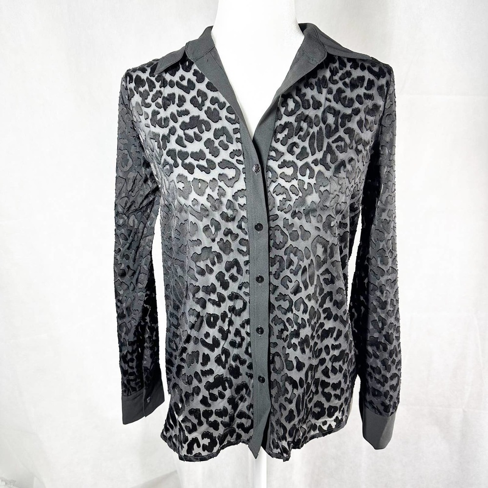 L’AGENCE Sheer Leopard Long Sleeve Top Size XS Black
